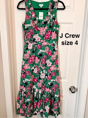 J. Crew Bright Green Cotton Top with Floral Trim